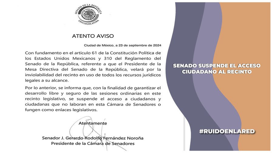 Fernández Noroña suspende acceso de ciudadanos al Senado
