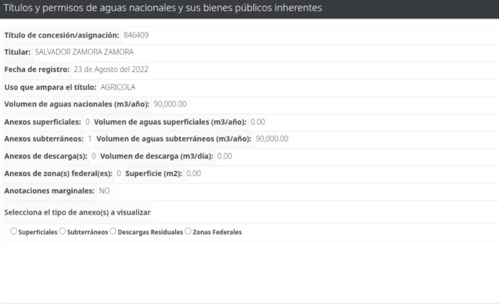 Salvador Zamora concesión de agua 