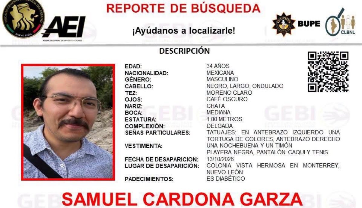 Localizan con vida a Samuel Cardona Garza, activista ambiental desaparecido en Monterrey